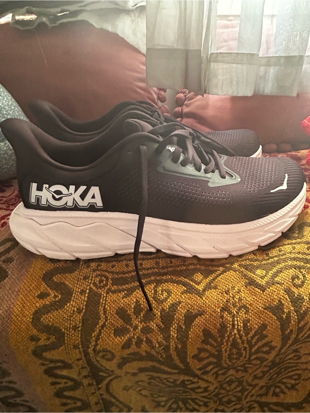 Hoka Black and White Cushioned Running Shoes